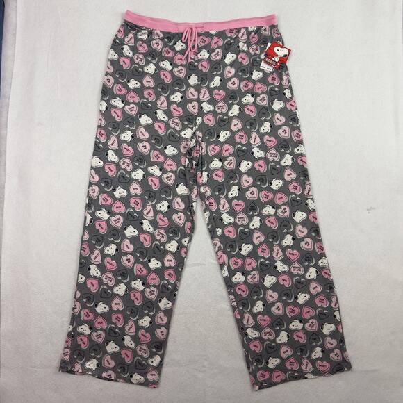 Peanuts Snoopy Women’s Pajama Pants XL Gray Pink Hearts Lounge Sleepwear NWT - Picture 3 of 11
